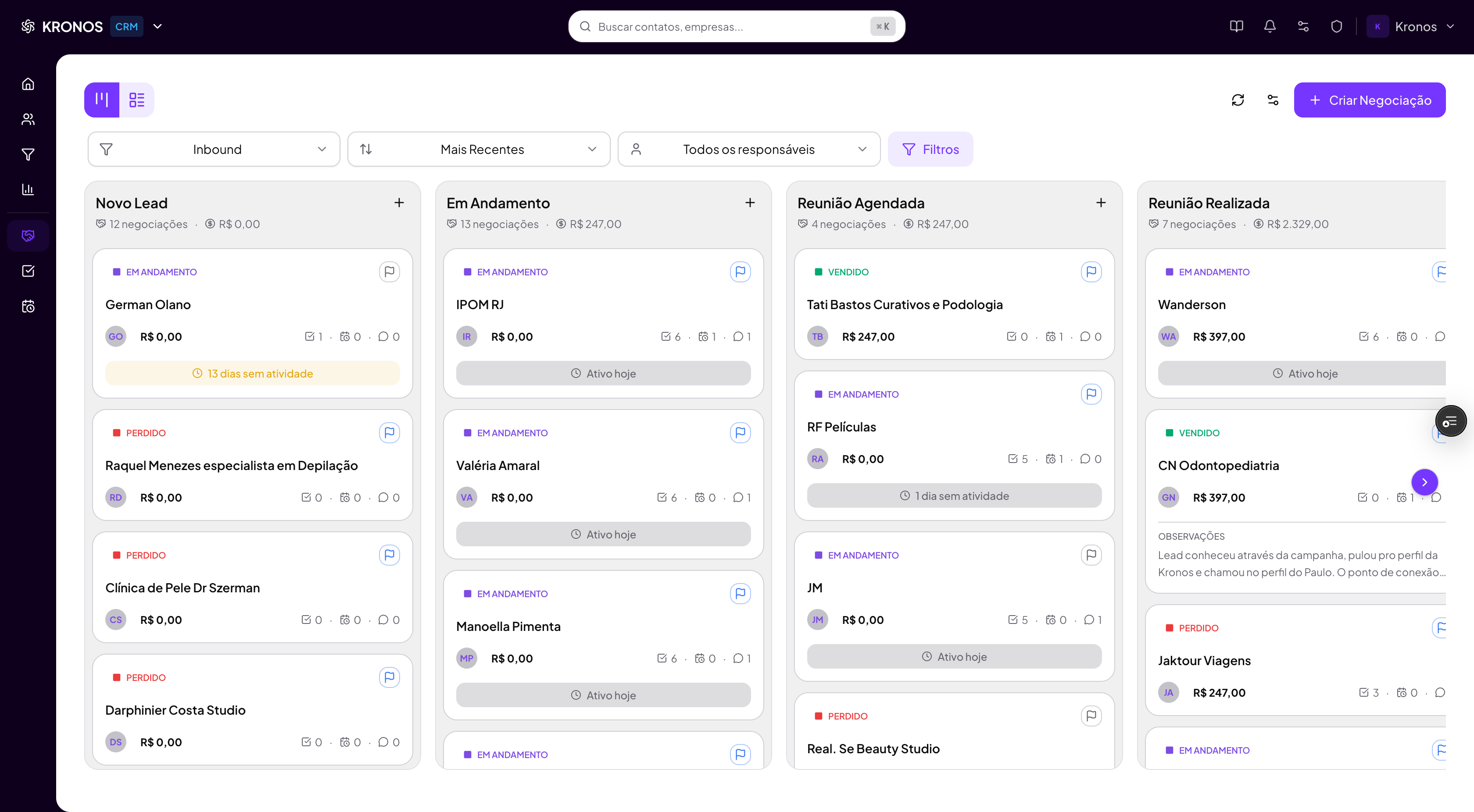 Prévia do Kronos CRM